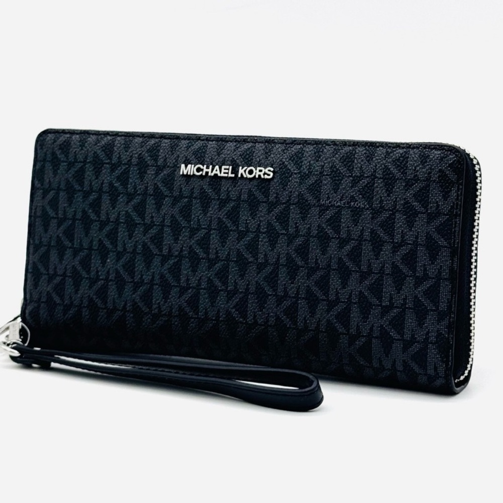 Michael Kors Large Jet Set Travel Continental Wallet Black Signature